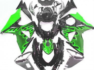 Erschwingliche Suzuki GSXR 1000 Motorrad Verkleidung 2009-2016 - Glanzendes Schwarz Grun Flamme
