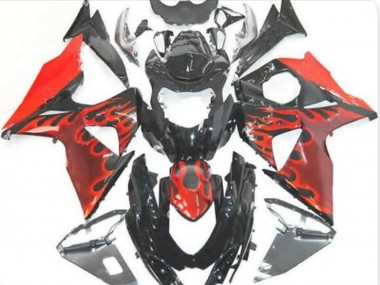 Erschwingliche Suzuki GSXR 1000 Motorrad Verkleidung 2009-2016 - Glanzendes Schwarz Rot Flamme
