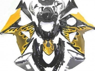 Erschwingliche Suzuki GSXR 1000 Motorrad Verkleidung 2009-2016 - Glanzendes Schwarz Gelb Flamme