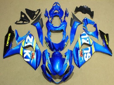 Erschwingliche Suzuki GSXR 1000 Motorrad Verkleidung 2009-2016 - Blau Weiss Gelb Streifen Schwarz