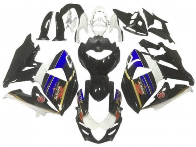 Erschwingliche Suzuki GSXR 1000 Motorrad Verkleidung 2009-2016 - Weiss Blau Schwarz Gold Streifen