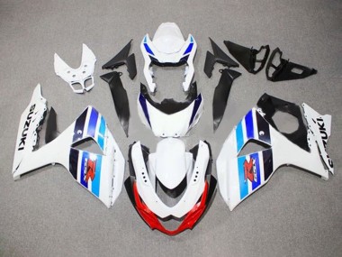 Erschwingliche Suzuki GSXR 1000 Motorrad Verkleidung 2009-2016 - Weiss Blau Rot Schwarz Streifen