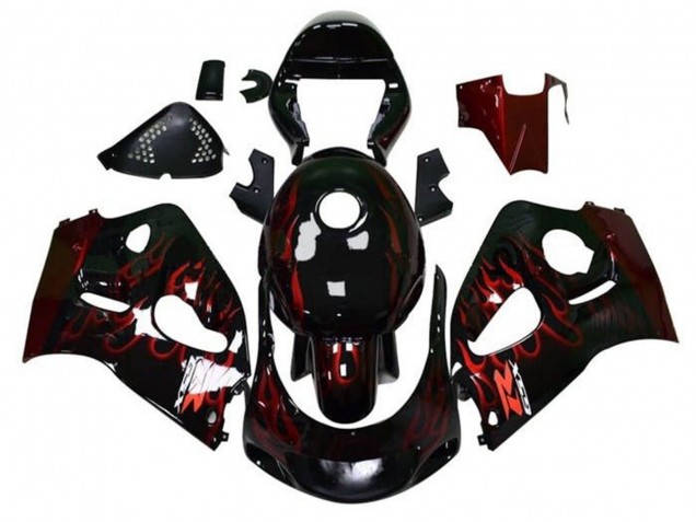 Erschwingliche Suzuki GSXR 600 / GSXR 750 Motorrad Verkleidung 1996-2000 - Schwarz Rot Flamme