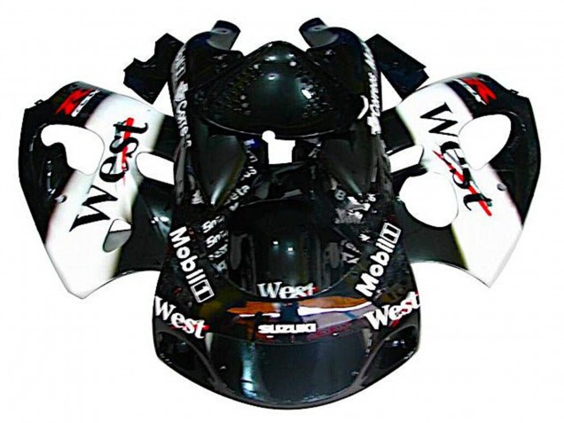 Erschwingliche Suzuki GSXR 600 / GSXR 750 Motorrad Verkleidung 1996-2000 - Schwarz Weiss Weste