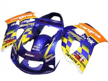 Erschwingliche Suzuki GSXR 600 / GSXR 750 Motorrad Verkleidung 1996-2000 - Blau Orange Gelb Telefonica MoviStar