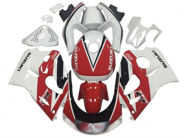 Erschwingliche Suzuki GSXR 600 / GSXR 750 Motorrad Verkleidung 1996-2000 - Rot Weiss Schwarz Streifen