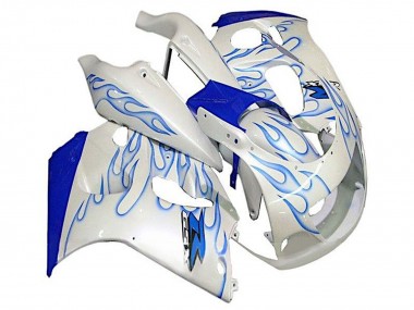 Erschwingliche Suzuki GSXR 600 / GSXR 750 Motorrad Verkleidung 1996-2000 - Weiss Blau Flamme