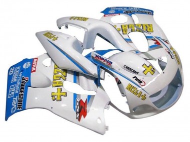 Erschwingliche Suzuki GSXR 600 / GSXR 750 Motorrad Verkleidung 1996-2000 - Weiss Blau Gelb Rizla