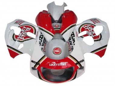 Erschwingliche Suzuki GSXR 600 / GSXR 750 Motorrad Verkleidung 1996-2000 - Weiss Rot Lucky Strike