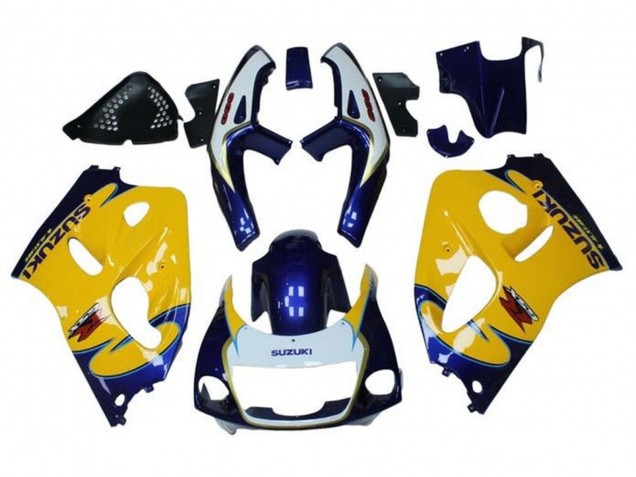 Erschwingliche Suzuki GSXR 600 / GSXR 750 Motorrad Verkleidung 1996-2000 - Gelb Blau Tribal