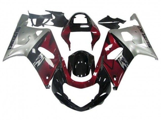 Erschwingliche Suzuki GSXR 600 / GSXR 750 Motorrad Verkleidung 2001-2003 - Silber Rot Glanzendes Schwarz
