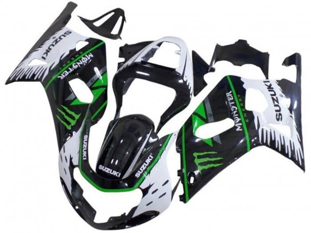 Erschwingliche Suzuki GSXR 600 / GSXR 750 Motorrad Verkleidung 2001-2003 - Weiss Schwarz Grun Monster