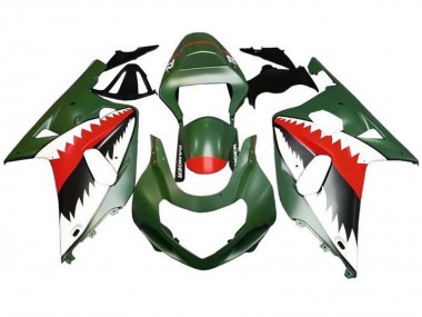 Erschwingliche Suzuki GSXR 600 / GSXR 750 Motorrad Verkleidung 2001-2003 - Matt Armee Grun Weiss Rot Hai