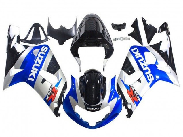 Erschwingliche Suzuki GSXR 600 / GSXR 750 Motorrad Verkleidung 2001-2003 - Blau Silber Glanzendes Schwarz