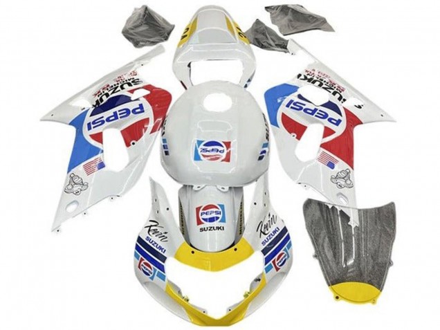 Erschwingliche Suzuki GSXR 600 / GSXR 750 Motorrad Verkleidung 2001-2003 - Weiss Blau Rot Gelb Pepsi