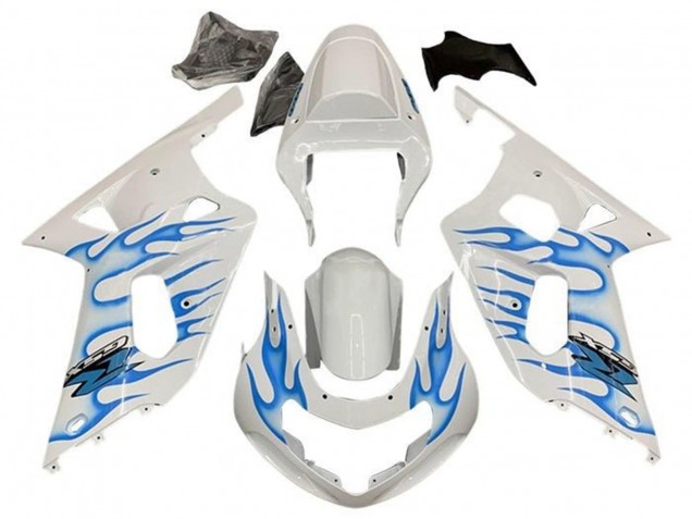Erschwingliche Suzuki GSXR 600 / GSXR 750 Motorrad Verkleidung 2001-2003 - Weiss Blau Flamme