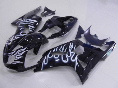 Erschwingliche Suzuki GSXR 600 / GSXR 750 Motorrad Verkleidung 2001-2003 - Glanzendes Schwarz Weiss Flamme