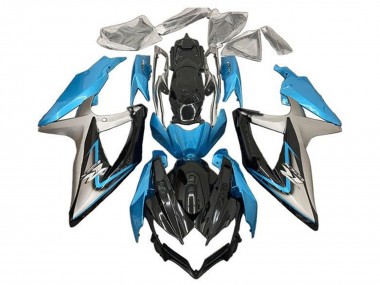 Erschwingliche Suzuki GSXR 600 / GSXR 750 Motorrad Verkleidung 2008-2010 - Hellblau Silber Glanzendes Schwarz