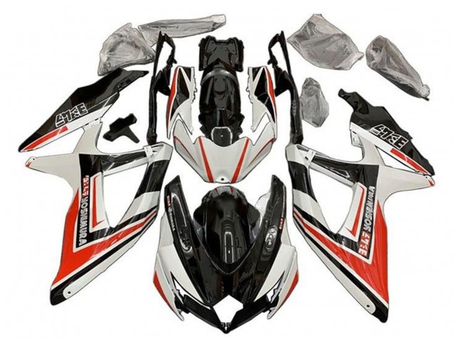 Erschwingliche Suzuki GSXR 600 / GSXR 750 Motorrad Verkleidung 2008-2010 - Weiss Orange Glanzendes Schwarz Yoshimura