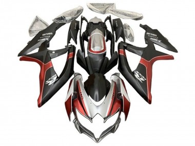 Erschwingliche Suzuki GSXR 600 / GSXR 750 Motorrad Verkleidung 2008-2010 - Silber Rot Matt Schwarz