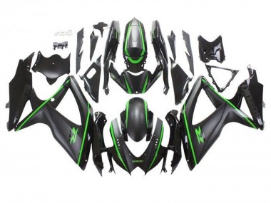 Erschwingliche Suzuki GSXR 600 / GSXR 750 Motorrad Verkleidung 2008-2010 - Matt Schwarz Grun Streifen