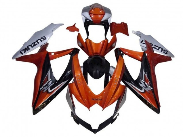 Erschwingliche Suzuki GSXR 600 / GSXR 750 Motorrad Verkleidung 2008-2010 - Silber Orange Glanzendes Schwarz