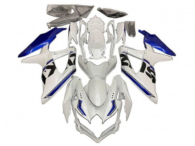 Erschwingliche Suzuki GSXR 600 / GSXR 750 Motorrad Verkleidung 2008-2010 - Weiss Blau Schwarz Streifen