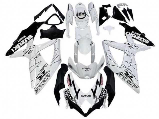 Erschwingliche Suzuki GSXR 600 / GSXR 750 Motorrad Verkleidung 2008-2010 - Weiss Schwarz Alstare Corona Extra Motul