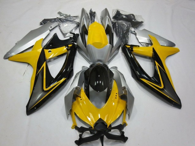 Erschwingliche Suzuki GSXR 600 / GSXR 750 Motorrad Verkleidung 2008-2010 - Gelb Silber Grau Schwarz