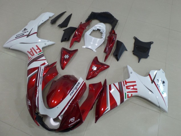 Erschwingliche Suzuki GSXR 600 / GSXR 750 Motorrad Verkleidung 2011-2024 - Bonbon Rot Weiss Fiat