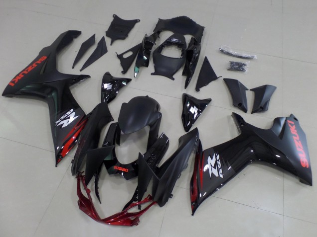 Erschwingliche Suzuki GSXR 600 / GSXR 750 Motorrad Verkleidung 2011-2024 - Matt Schwarz Glanzendes Schwarz Rot Weiss