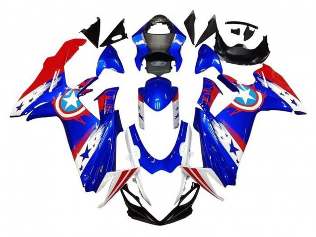 Erschwingliche Suzuki GSXR 600 / GSXR 750 Motorrad Verkleidung 2011-2024 - Blau Weiss Rot Captain America