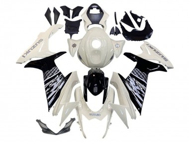 Erschwingliche Suzuki GSXR 600 / GSXR 750 Motorrad Verkleidung 2011-2024 - Weiss Glanzendes Schwarz