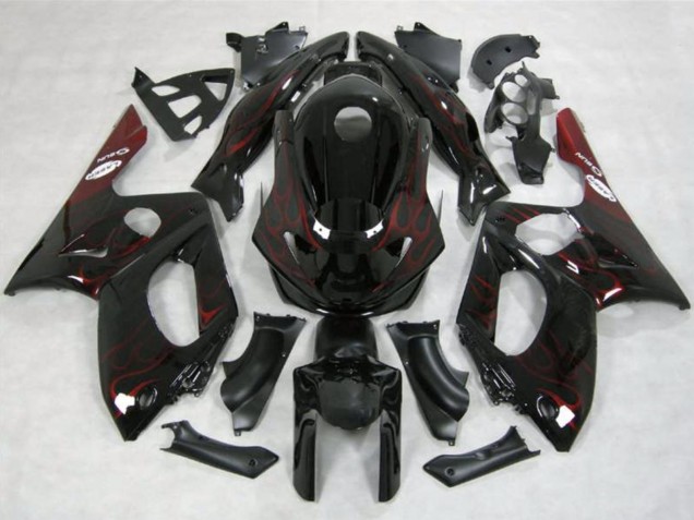Erschwingliche Yamaha YZF600R Thundercat Motorrad Verkleidung 1996-2007 - Glanzendes Schwarz Rot Flamme