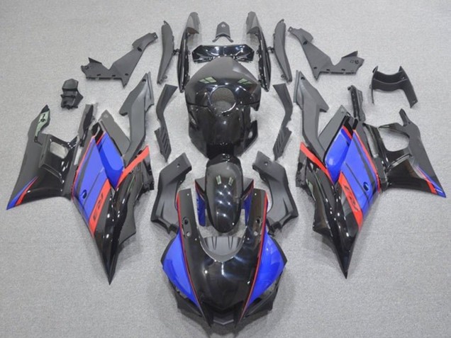 Erschwingliche Yamaha YZF R3/R25 Motorrad Verkleidung 2019-2021 - Blau Rot Glanzendes Schwarz