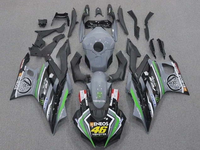 Erschwingliche Yamaha YZF R3/R25 Motorrad Verkleidung 2019-2021 - Grau Schwarz Grun Schwarz ENEOS Monster 46