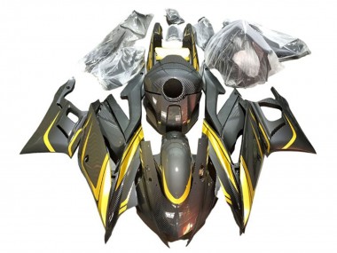 Erschwingliche Yamaha YZF R3/R25 Motorrad Verkleidung 2022-2024 - Gold Schwarz Carbonfaser Stil