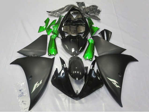 Erschwingliche Yamaha YZF 1000 R1 Motorrad Verkleidung 2009-2011 - Glanzendes Schwarz Matt Schwarz Grun