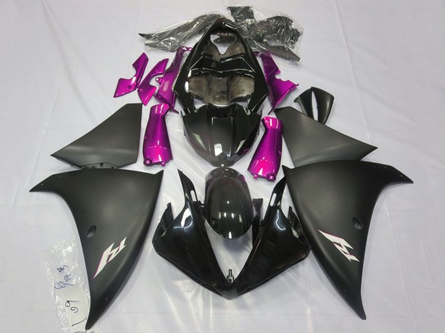 Erschwingliche Yamaha YZF 1000 R1 Motorrad Verkleidung 2009-2011 - Glanzendes Schwarz Matt Schwarz Rosa