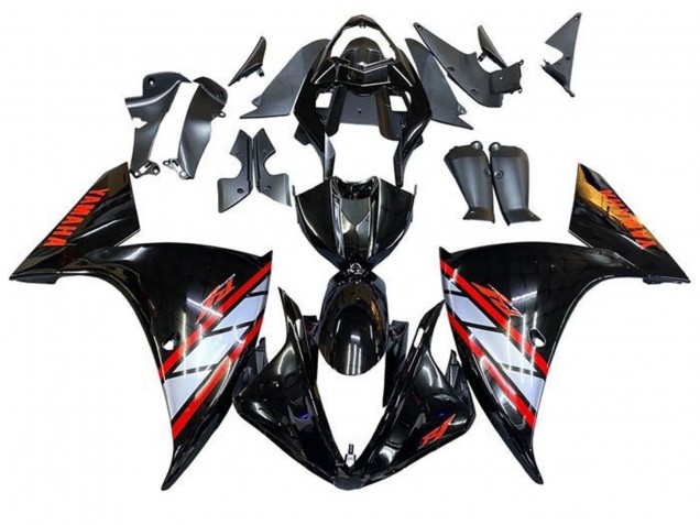 Erschwingliche Yamaha YZF 1000 R1 Motorrad Verkleidung 2009-2011 - Glanzendes Schwarz Silber Rot Streifen
