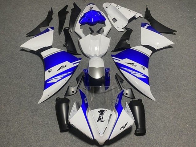 Erschwingliche Yamaha YZF 1000 R1 Motorrad Verkleidung 2012-2014 - Weiss Blau Schwarz Silber Streifen