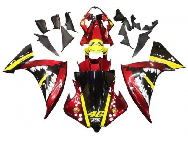 Erschwingliche Yamaha YZF 1000 R1 Motorrad Verkleidung 2012-2014 - Rot Gelb Schwarz Hai