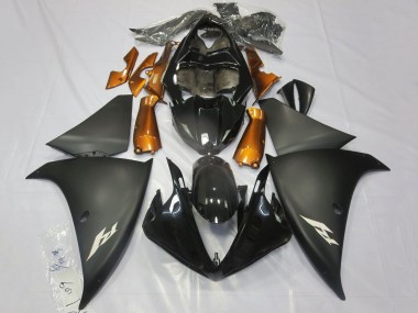 Erschwingliche Yamaha YZF 1000 R1 Motorrad Verkleidung 2012-2014 - Glanzendes Schwarz Matt Schwarz Orange