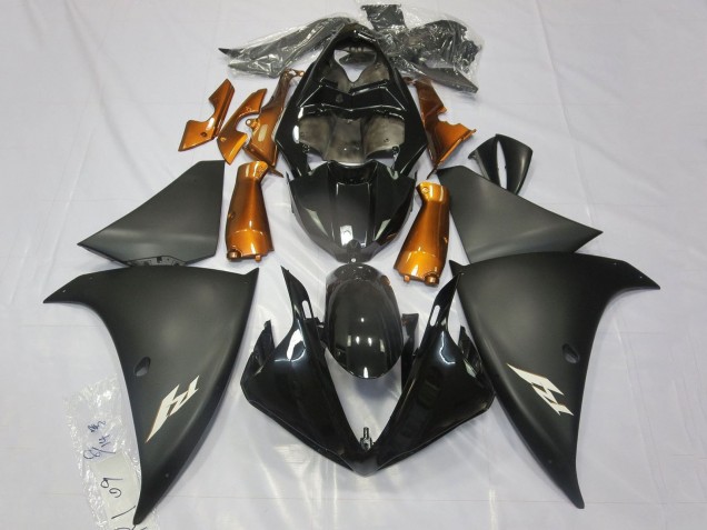 Erschwingliche Yamaha YZF 1000 R1 Motorrad Verkleidung 2012-2014 - Glanzendes Schwarz Matt Schwarz Orange