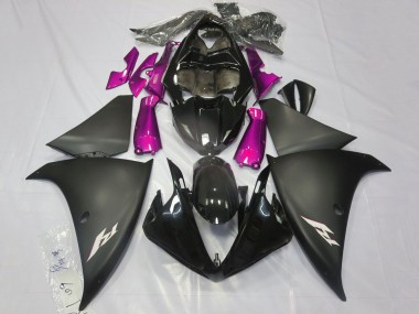 Erschwingliche Yamaha YZF 1000 R1 Motorrad Verkleidung 2012-2014 - Glanzendes Schwarz Matt Schwarz Rosa