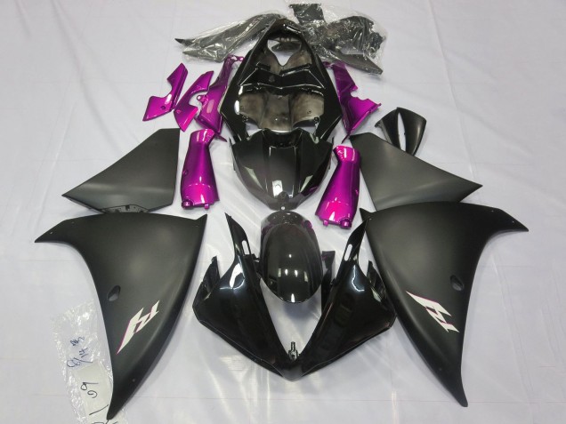 Erschwingliche Yamaha YZF 1000 R1 Motorrad Verkleidung 2012-2014 - Glanzendes Schwarz Matt Schwarz Rosa
