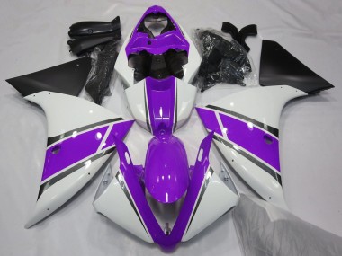 Erschwingliche Yamaha YZF 1000 R1 Motorrad Verkleidung 2012-2014 - Weiss Lila Matt Schwarz