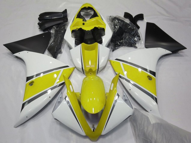 Erschwingliche Yamaha YZF 1000 R1 Motorrad Verkleidung 2012-2014 - Weiss Gelb Matt Schwarz