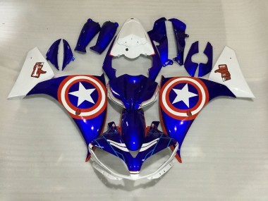 Erschwingliche Yamaha YZF 1000 R1 Motorrad Verkleidung 2012-2014 - Weiss Blau Rot Stern Captain America