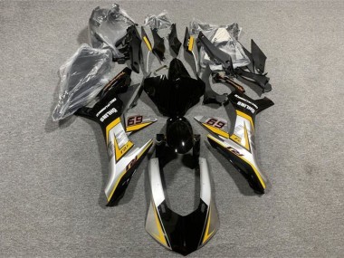 Erschwingliche Yamaha YZF 1000 R1 Motorrad Verkleidung 2015-2019 - Silber Gelb Glanzendes Schwarz